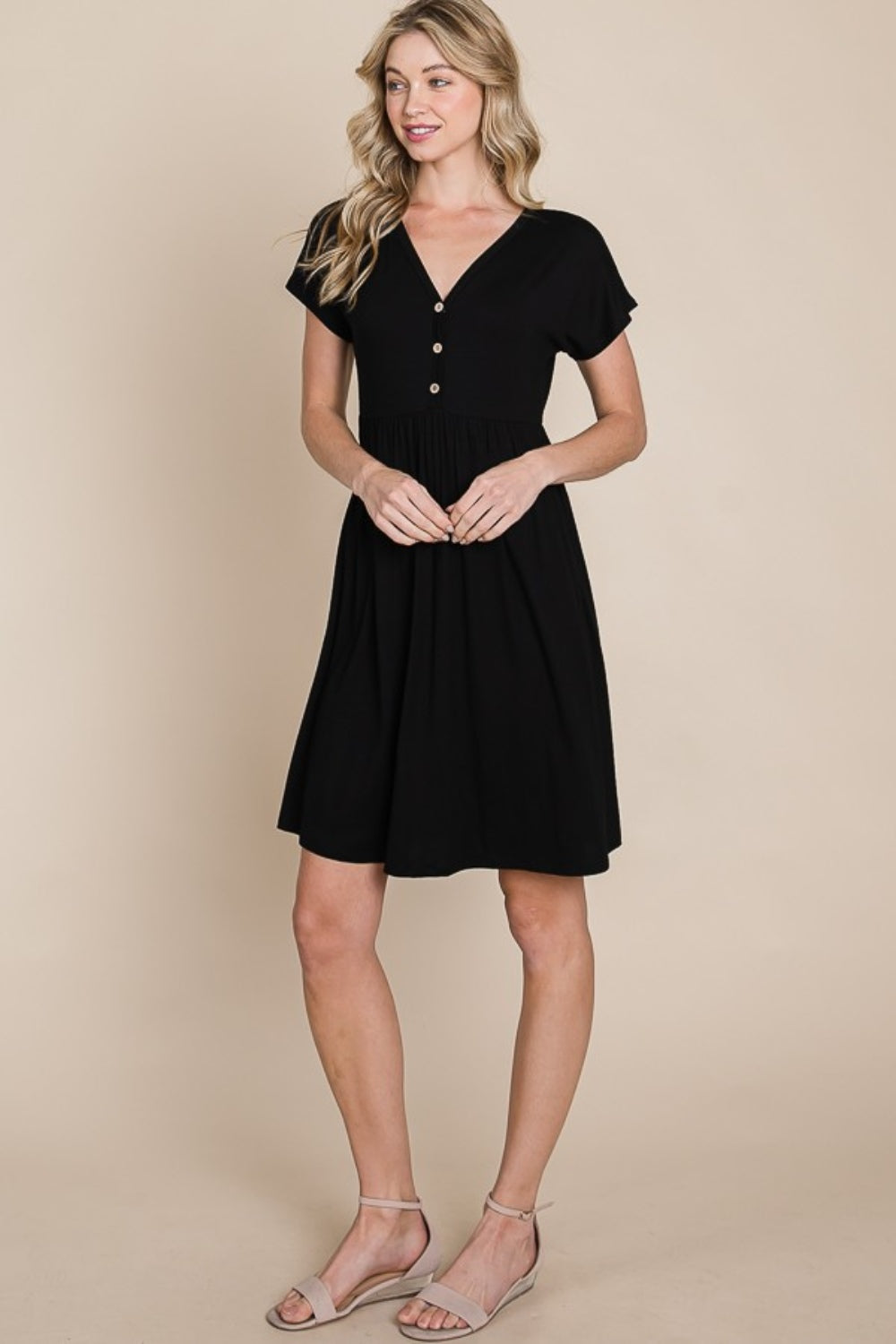 BOMBOM V-Neck Short Sleeve Dress - NeoKira Unlimited