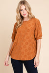 BOMBOM Textured Floral Pattern Top Top Trendsi Camel S 