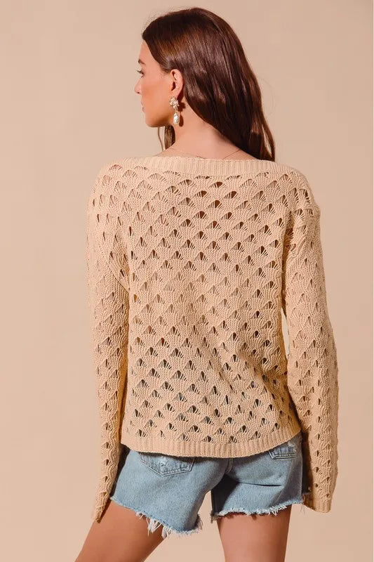 SO ME Geometric Pattern Open Knit Lightweight Sweater - NeoKira Unlimited