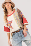 SAGE + FIG Round Neck Plaid Star Patch T-Shirt T-Shirt Trendsi   