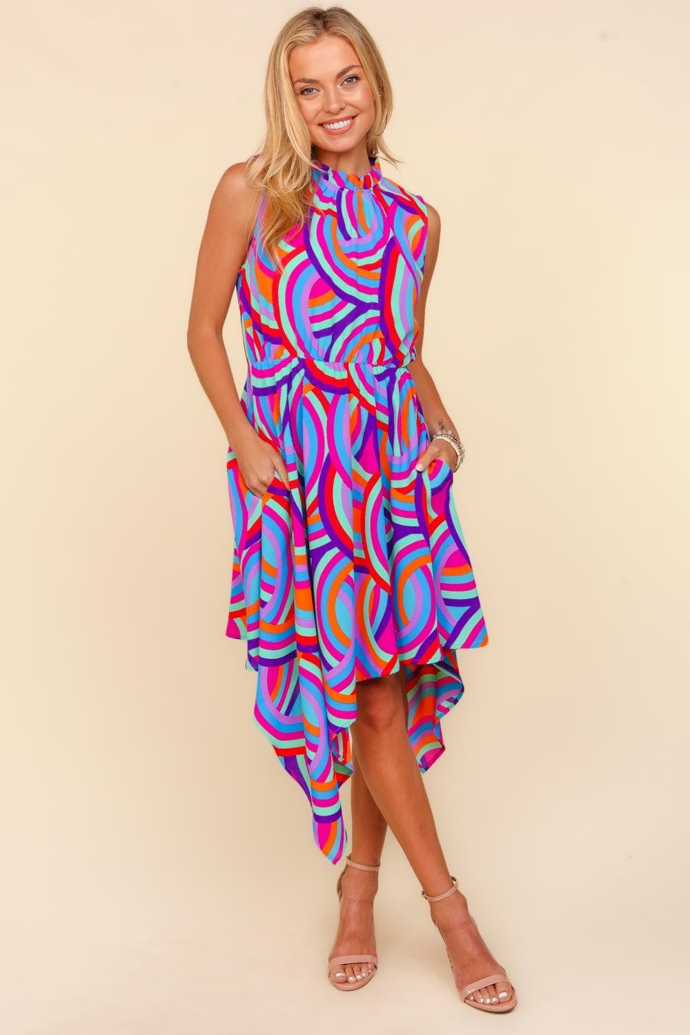 Haptics Full Size Mock Neck Sleeveless Printed Dress - NeoKira Unlimited