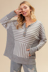 BiBi Striped Thumbhole Long Sleeve Top Top Trendsi Grey S 