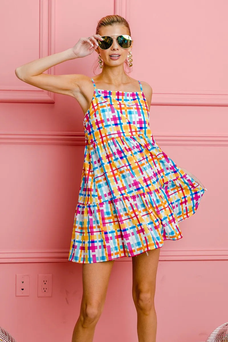 BiBi Multi Colors Plaid Sleeveless Sun Dress - NeoKira Unlimited