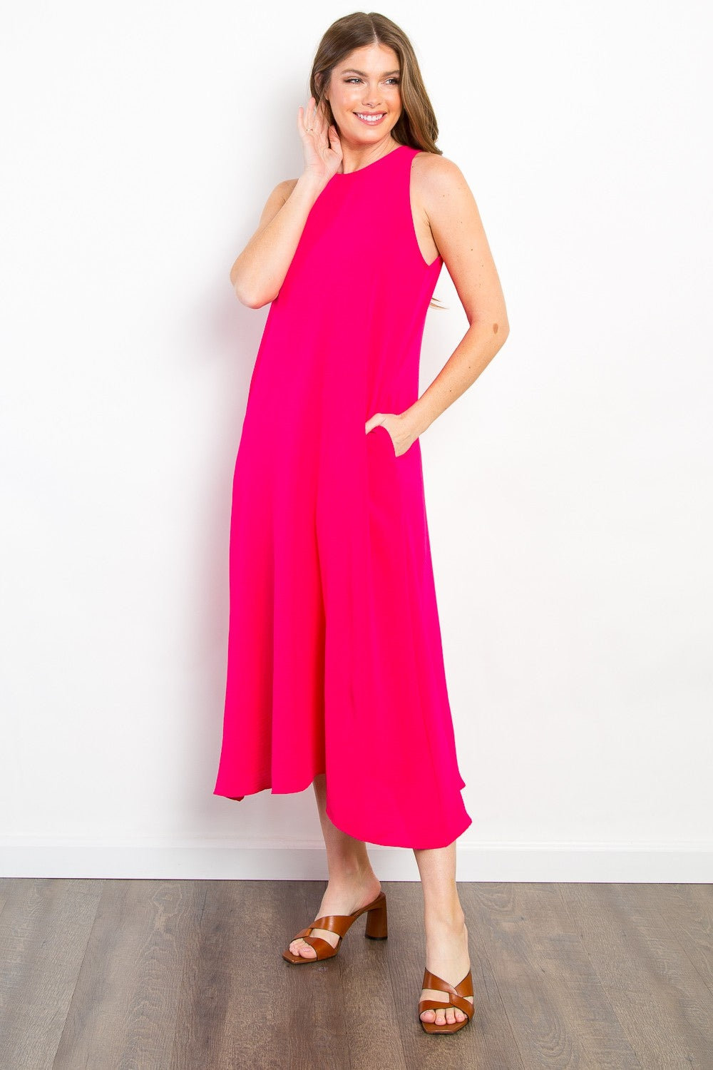 Be Stage Midi Tank Dress with Pockets Midi Dress Trendsi Fuchsia S 