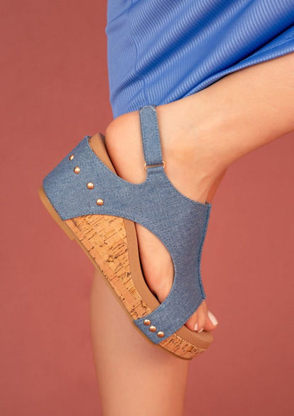 HANNAH Wedge Sandals Maker's Shoes Denim 6 