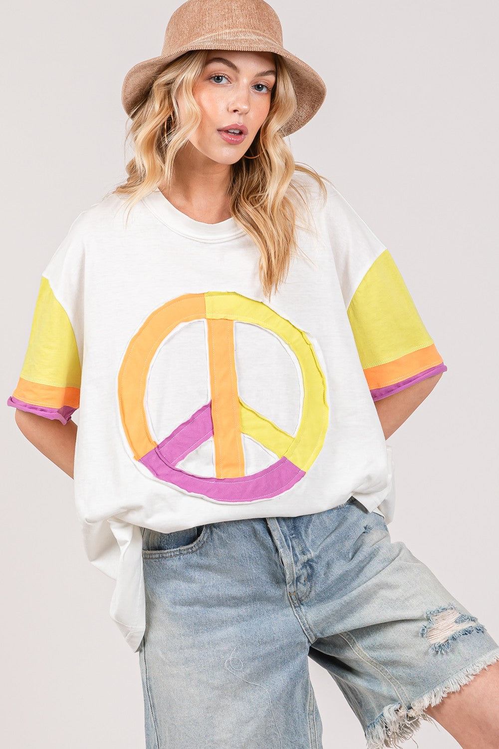 SAGE + FIG Color Block Peace Applique T-Shirt T-Shirt Trendsi   