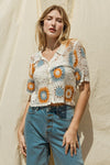 Short Sleeve Button Front Crochet Top  Gilli   