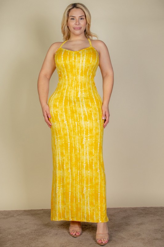 Plus Size Tie Dye Printed Cami Bodycon Maxi Dress Maxi Dress Capella PRINT 315 MUSTARD 1XL 