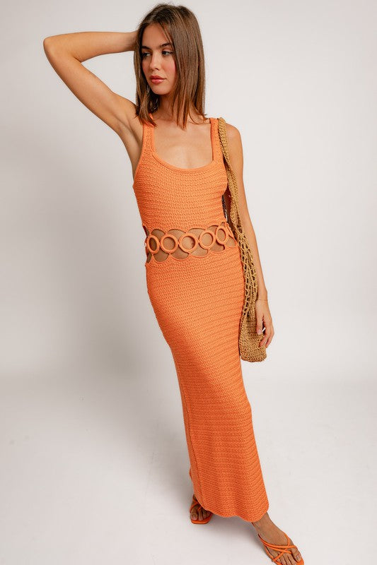 Square Neck Sleeveless Crochet Midi Dress Midi Dress LE LIS   