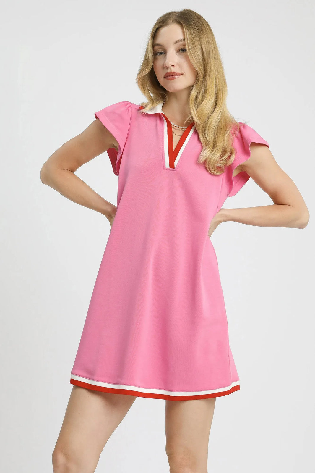 Umgee Sporty Chic Pink Mini Dress with Contrast Trim - NeoKira Unlimited