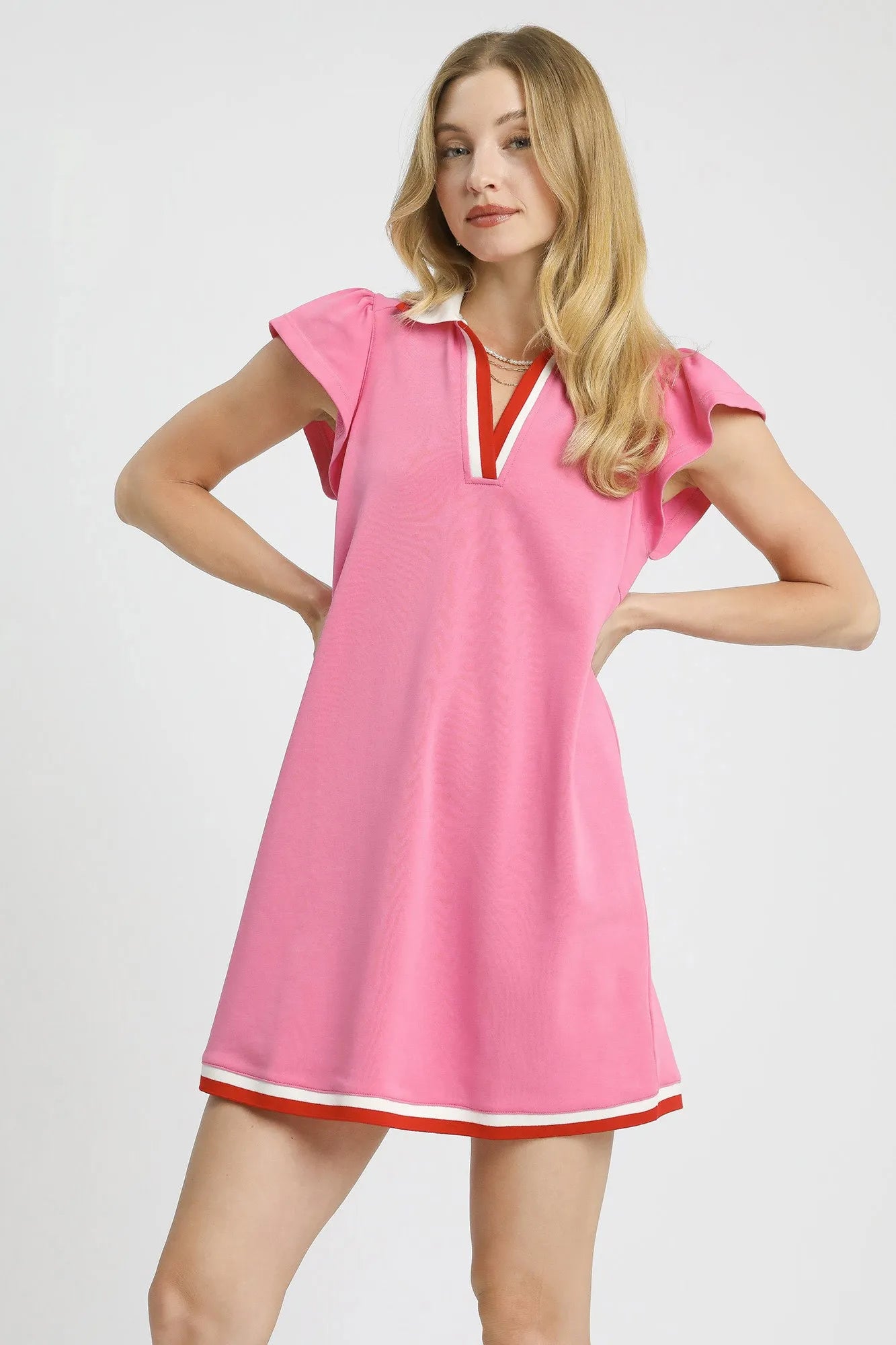 Umgee Sporty Chic Pink Mini Dress with Contrast Trim - NeoKira Unlimited