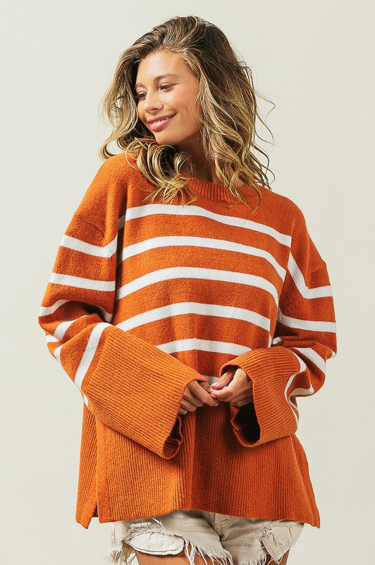 BiBi Ribbed Hem Stripe Sweater Sweater BiBi   