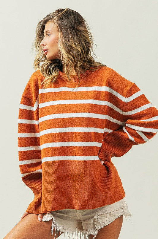 BiBi Ribbed Hem Stripe Sweater Sweater BiBi   