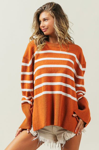 BiBi Ribbed Hem Stripe Sweater - NeoKira Unlimited