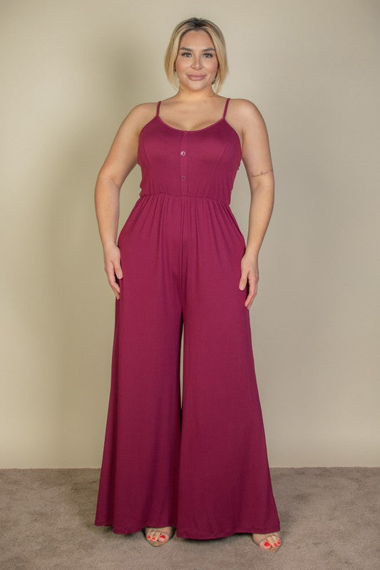 Plus Size Button Front Wide Leg Jumpsuit Jumpsuits Capella   