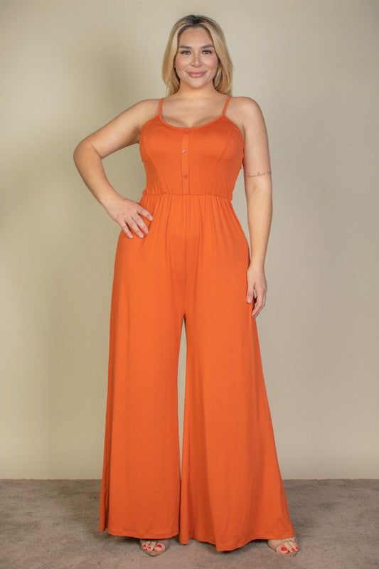 Plus Size Button Front Wide Leg Jumpsuit – Stretchy And Flattering - NeoKira Unlimited