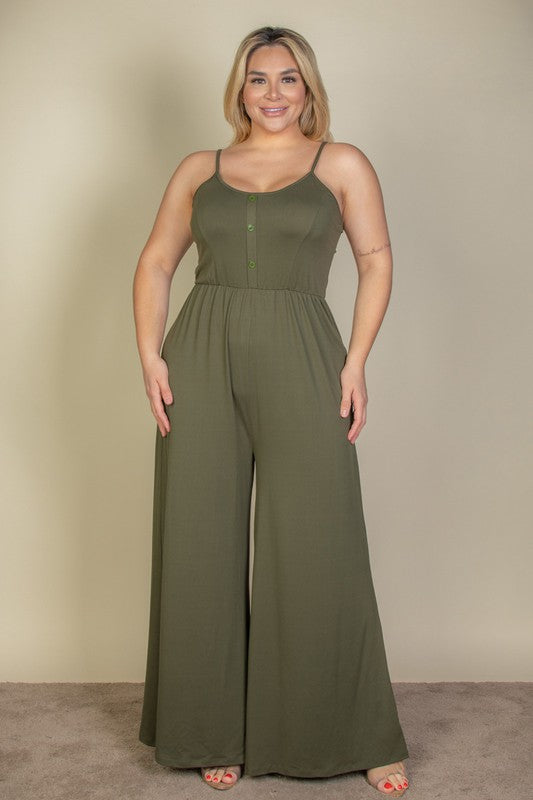 Plus Size Button Front Wide Leg Jumpsuit – Stretchy And Flattering - NeoKira Unlimited
