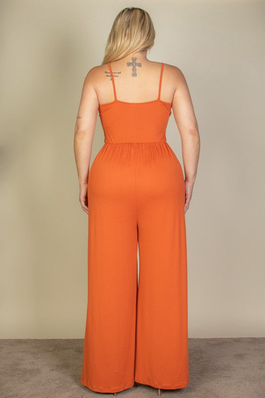 Plus Size Button Front Wide Leg Jumpsuit – Stretchy And Flattering - NeoKira Unlimited