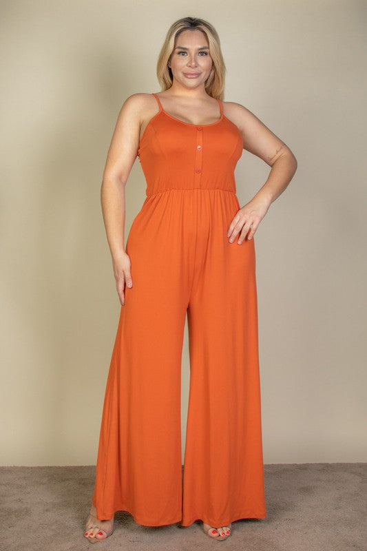 Plus Size Button Front Wide Leg Jumpsuit – Stretchy And Flattering - NeoKira Unlimited