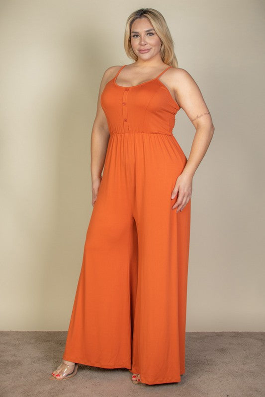 Plus Size Button Front Wide Leg Jumpsuit – Stretchy And Flattering - NeoKira Unlimited