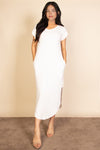 Hidden Pocket Batwing Sleeve V Neck Long Dress Maxi Dress Capella White S 