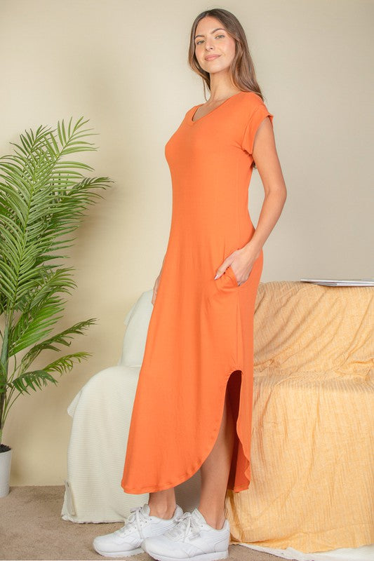 Hidden Pocket Batwing Sleeve V Neck Long Dress Maxi Dress Capella   