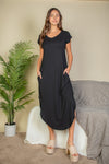 Hidden Pocket Batwing Sleeve V Neck Long Dress Maxi Dress Capella Black S 