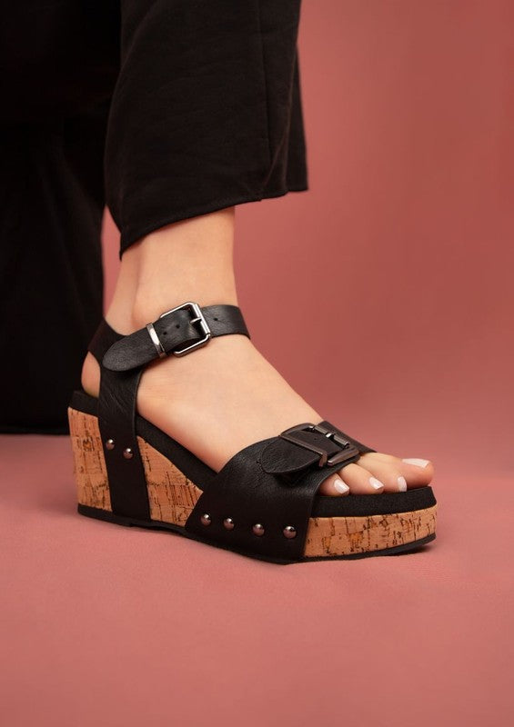 ROMY Wedge Sandals Maker's Shoes Black 6 