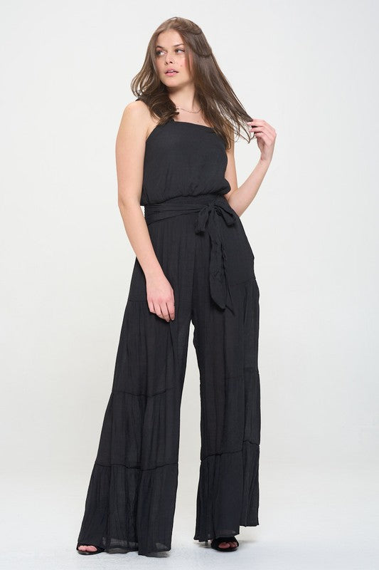 Jade By Jane Square Neckline Wide-Leg Jumpsuit | Boho Casual Elastic Waist - NeoKira Unlimited
