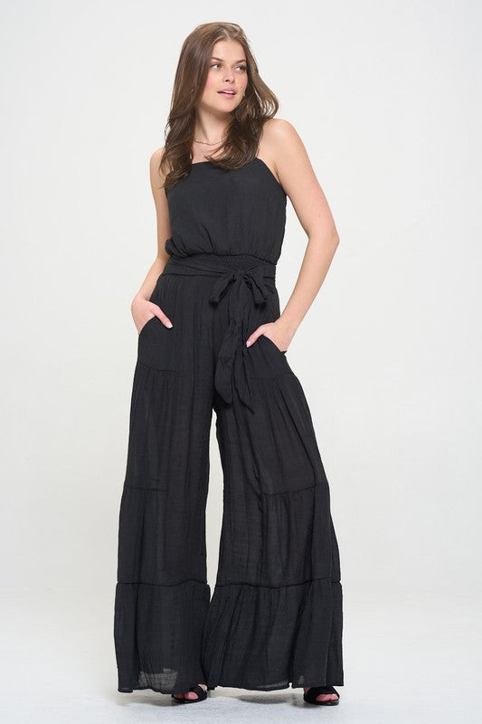 Jade By Jane Square Neckline Wide-Leg Jumpsuit | Boho Casual Elastic Waist - NeoKira Unlimited