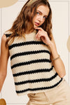 Chunky Stripe Sleeveless Sweater Top Sweater Vest La Miel OREO M 