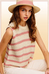 Chunky Stripe Sleeveless Sweater Top Sweater Vest La Miel   