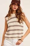 Chunky Stripe Sleeveless Sweater Top Sweater Vest La Miel   