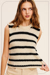 Chunky Stripe Sleeveless Sweater Top Sweater Vest La Miel   