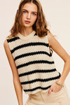 Chunky Stripe Sleeveless Sweater Top Sweater Vest La Miel   