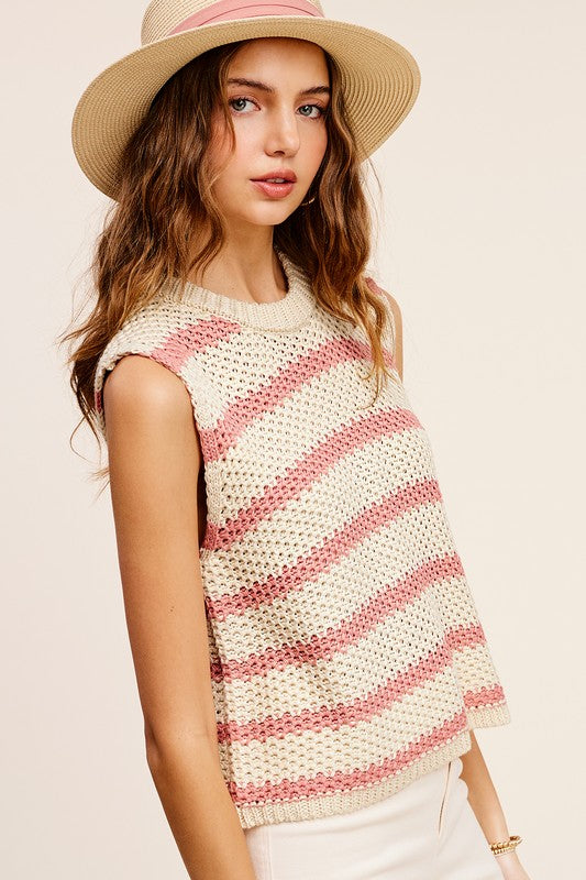 Chunky Stripe Sleeveless Sweater Top Sweater Vest La Miel   