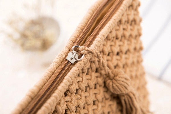 Giana Boho Macrame Crossbody Bag | Tassel Accent Cotton Blend Texture - NeoKira Unlimited
