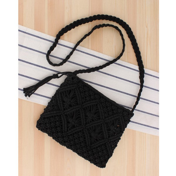 Giana Macrame Crossbody Bag Crossbody Bag Aili's Corner Black OneSize 