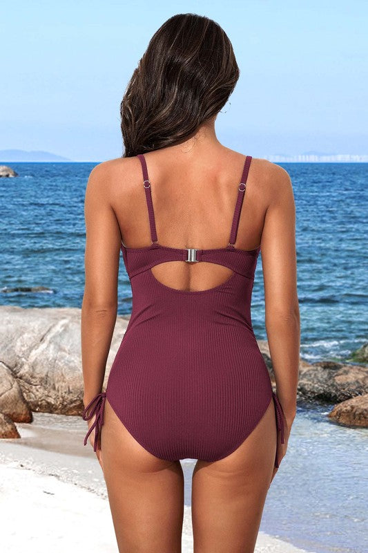 Ribbed Tie Side High Cut Twist Front Swimsuit - NeoKira Unlimited
