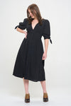 Jade By Jane 3/4 Puff Sleeve Textured V-Neck Button Down Midi Dress Midi Dress Jade By Jane   