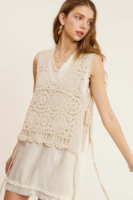 Self Side Tie Detailed Crochet Vest Top  La Miel   