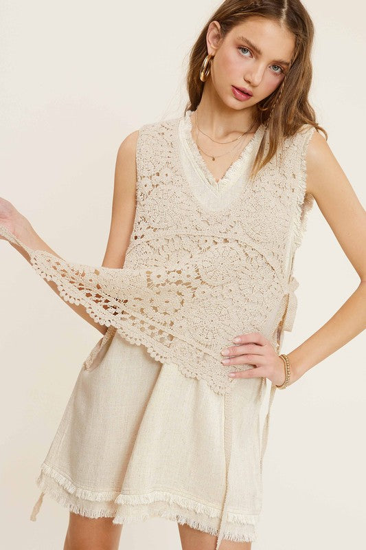 Self Side Tie Detailed Crochet Vest Top  La Miel   