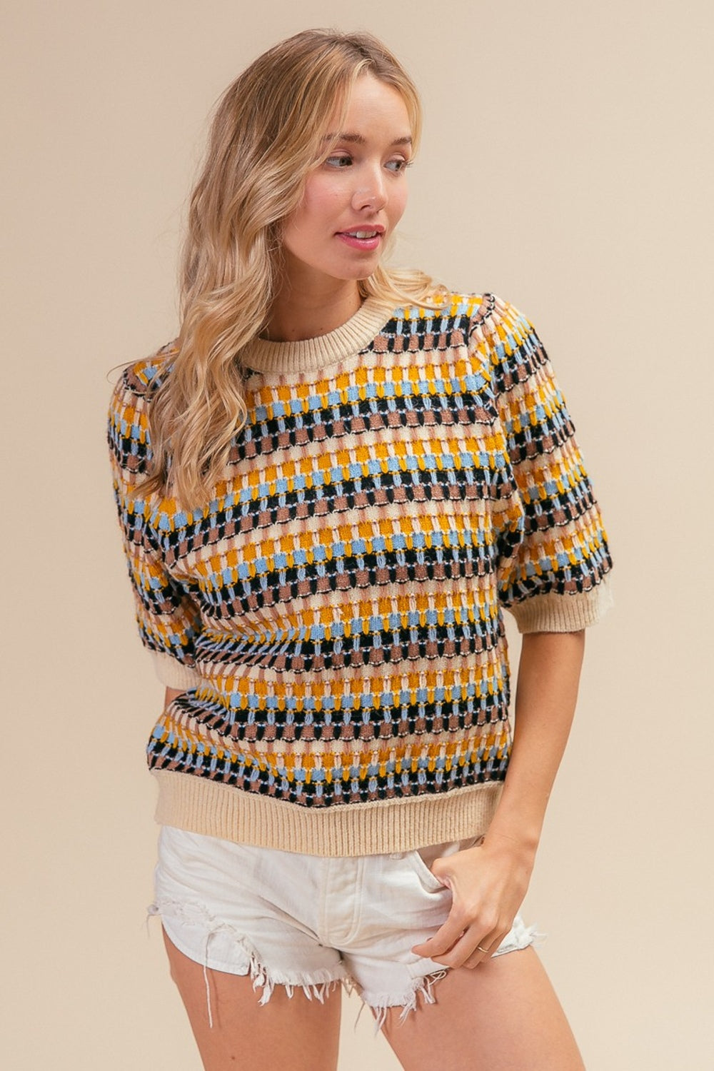 BiBi Multi Color Half Sleeve Sweater - NeoKira Unlimited