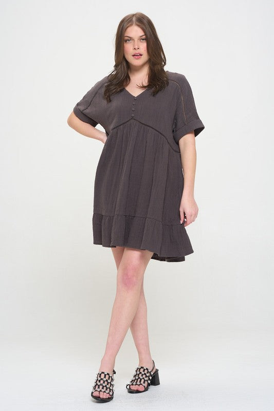 Jade By Jane Textured A-Line Short Dress | Boho Minimalist V-Neck - NeoKira Unlimited
