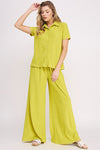 Jade By Jane Textured Short Sleeve Button Down Wide Legs Pants Set Pants Set Jade By Jane   