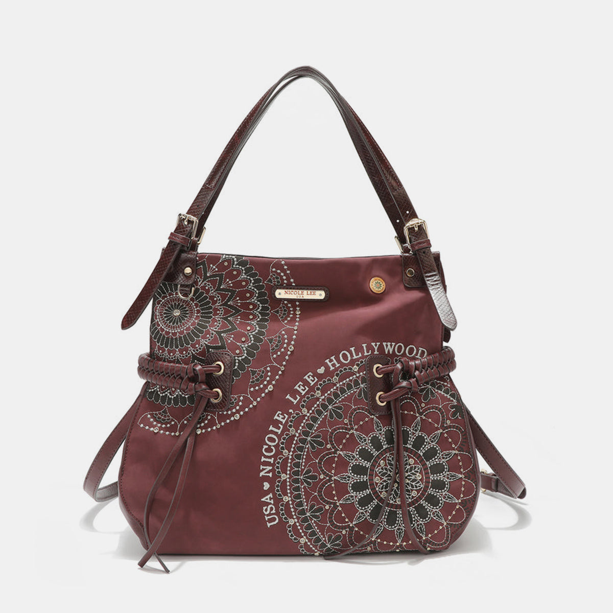 Nicole Lee USA Side Braided Tassel Inlaid Rhinestone Embroidery Hobo Bag Hobo Bag Trendsi   