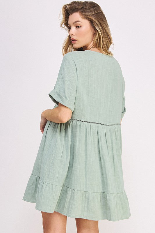 Jade By Jane Textured A-Line Short Dress | Boho Minimalist V-Neck - NeoKira Unlimited