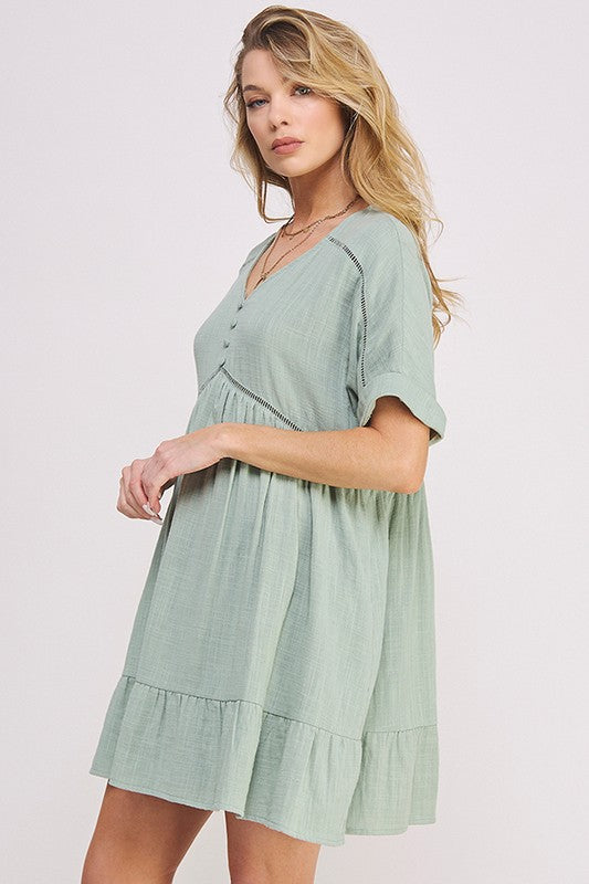 Jade By Jane Textured A-Line Short Dress | Boho Minimalist V-Neck - NeoKira Unlimited