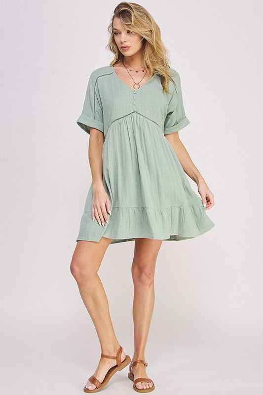 Jade By Jane Textured A-Line Short Dress | Boho Minimalist V-Neck - NeoKira Unlimited