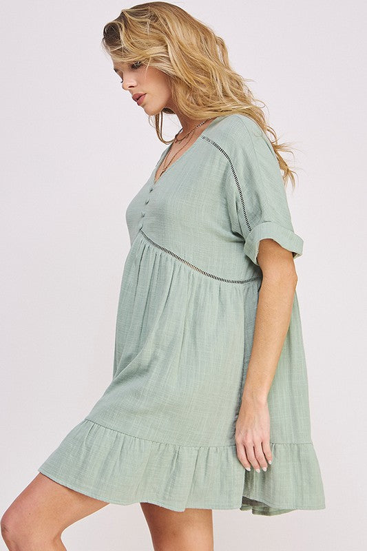 Jade By Jane Textured A-Line Short Dress | Boho Minimalist V-Neck - NeoKira Unlimited